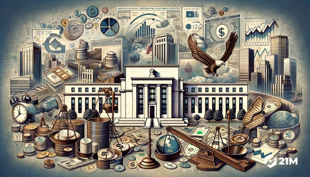 Illustration détaillée montrant les dynamiques complexes de la politique monétaire de la Fed.